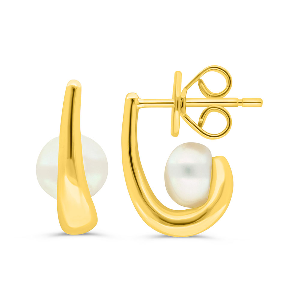 Sterling Silver 925 Earring Golden Plated Embedded With White Shell Pearl 