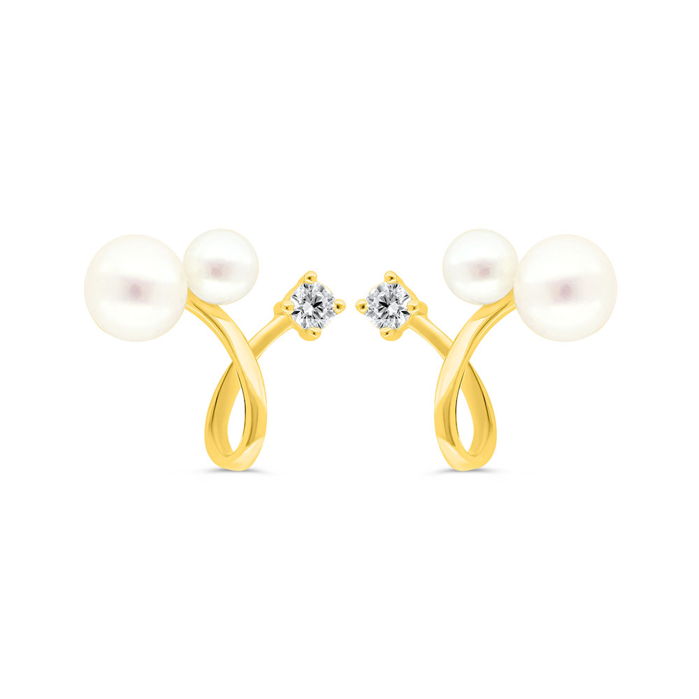 Sterling Silver 925 Earring Golden Plated Embedded With White Shell Pearl And White Zircon