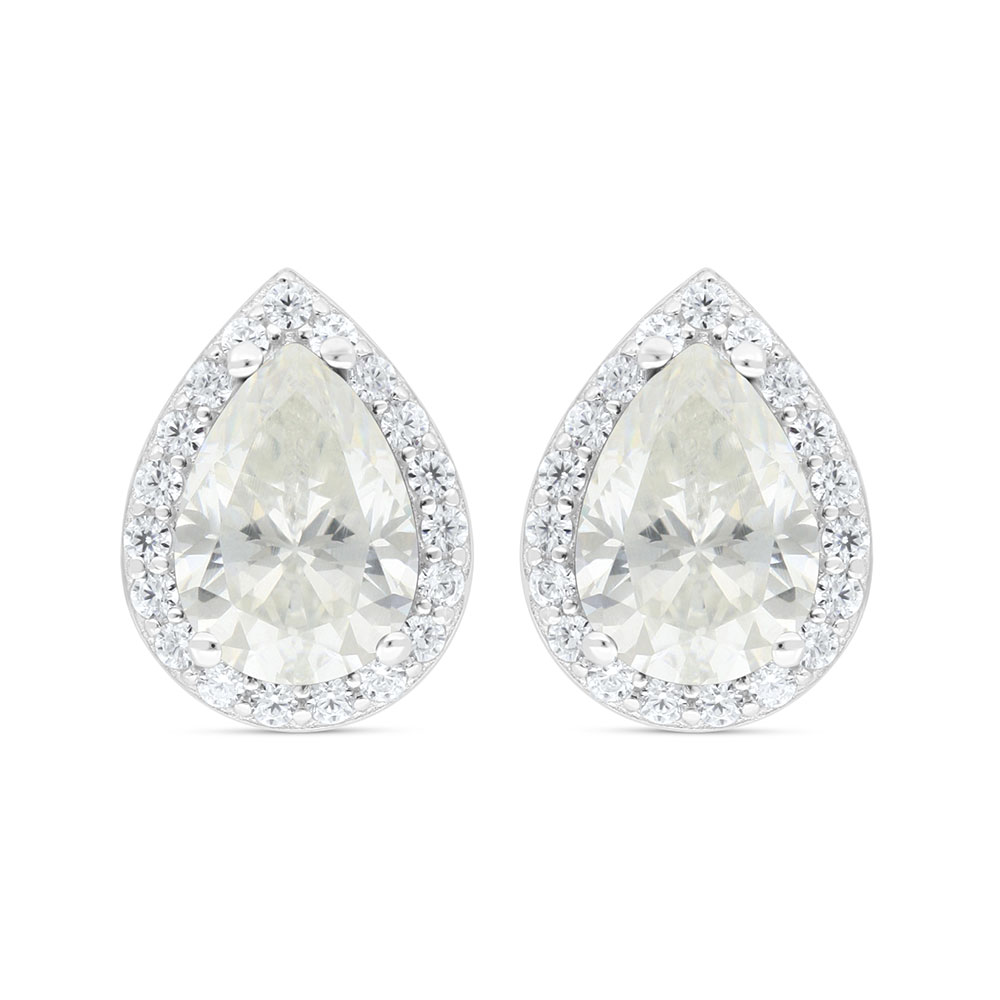 Sterling Silver 925 Earring Rhodium Plated Embedded With Yellow Zircon And White Zircon