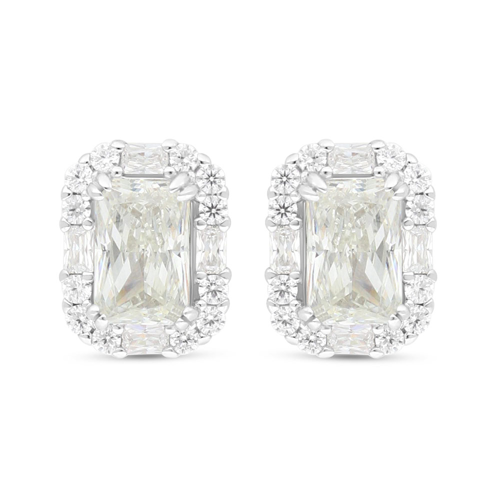 Sterling Silver 925 Earring Rhodium Plated Embedded With White Zircon