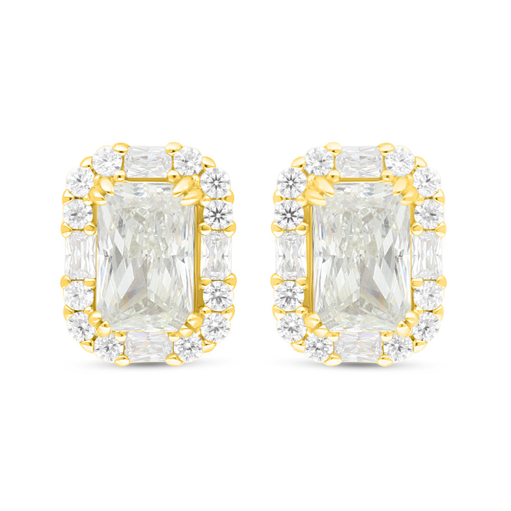 Sterling Silver 925 Earring Golden Plated Embedded With White Zircon