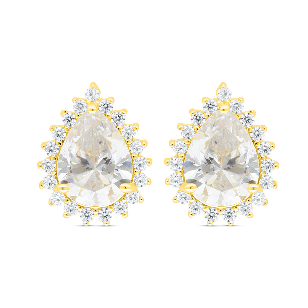 Sterling Silver 925 Earring Golden Plated Embedded With White Zircon