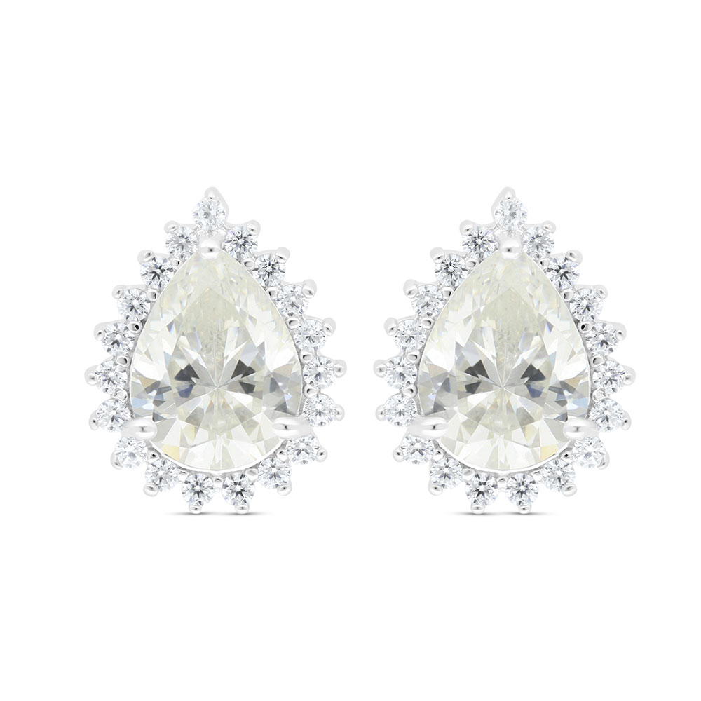 Sterling Silver 925 Earring Rhodium Plated Embedded With Yellow Zircon And White Zircon