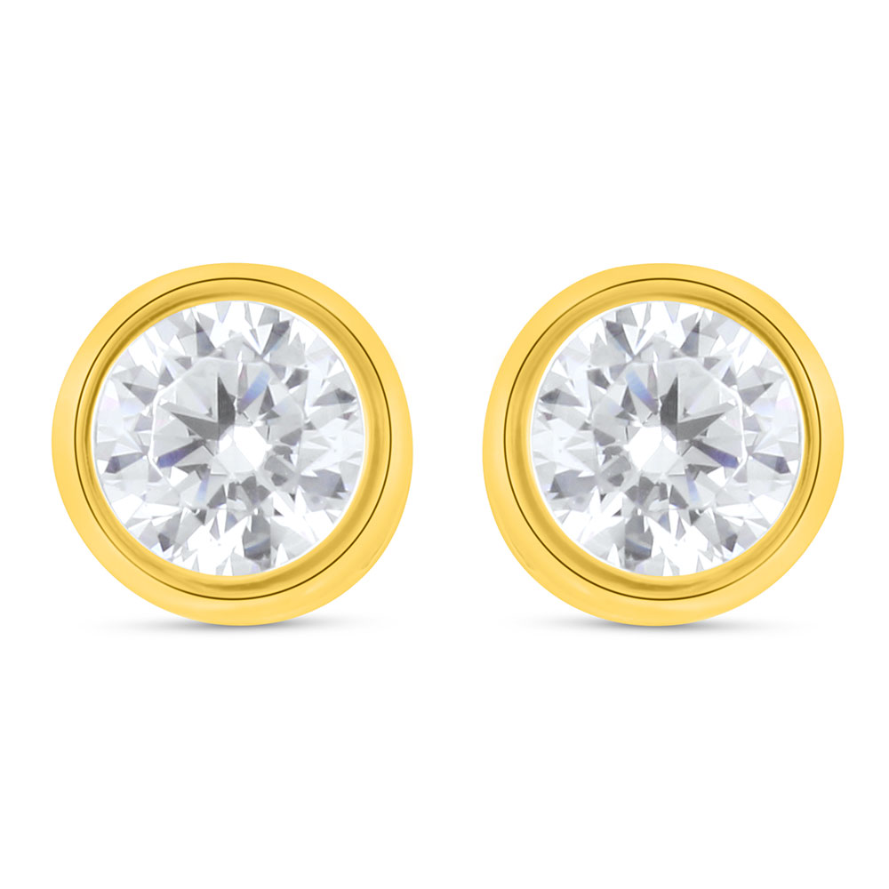 Sterling Silver 925 Earring Golden Plated Embedded With White Zircon