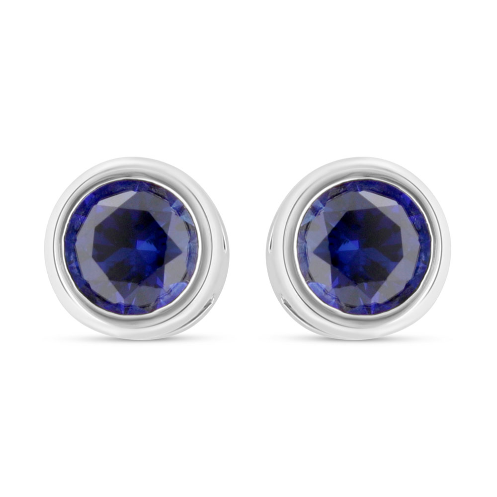 Sterling Silver 925 Earring Rhodium Plated Embedded With Sapphire Corundum 