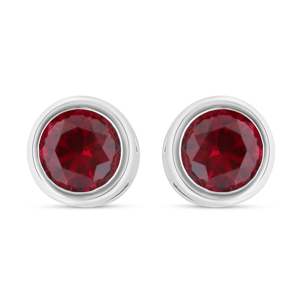 Sterling Silver 925 Earring Rhodium Plated Embedded With Ruby Corundum