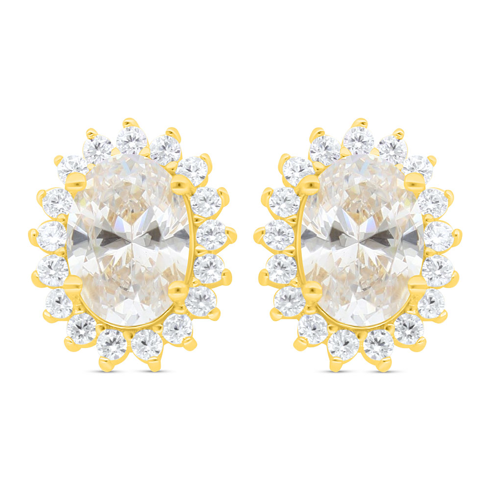 Sterling Silver 925 Earring Golden Plated Embedded With White Zircon