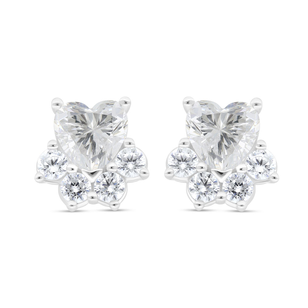 Sterling Silver 925 Earring Rhodium Plated Embedded With White Zircon