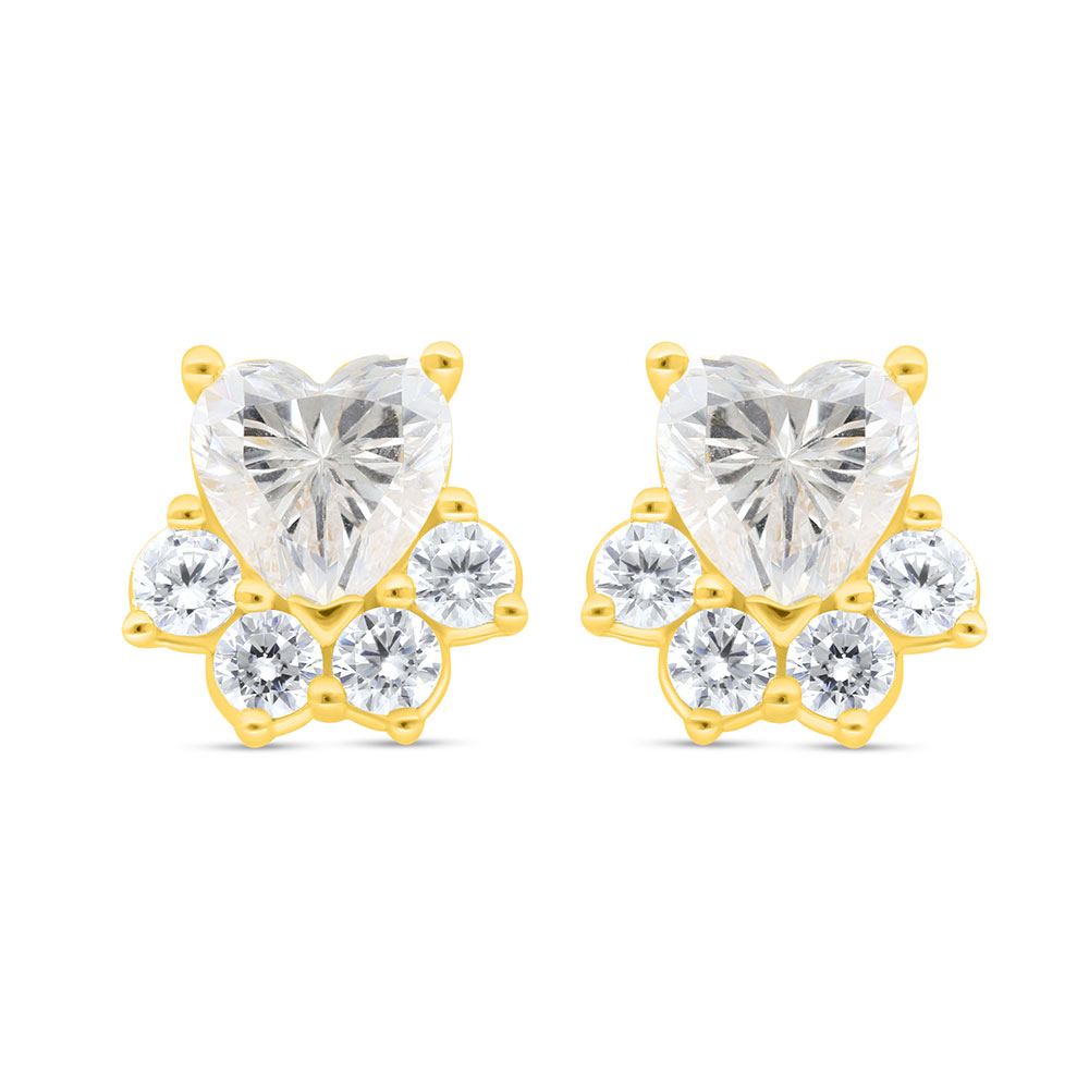 Sterling Silver 925 Earring Golden Plated Embedded With White Zircon