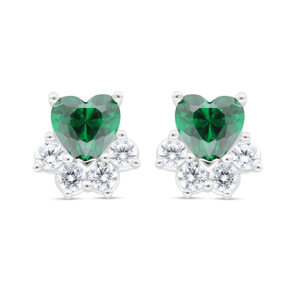 Sterling Silver 925 Earring Rhodium Plated Embedded With Emerald Zircon And White Zircon