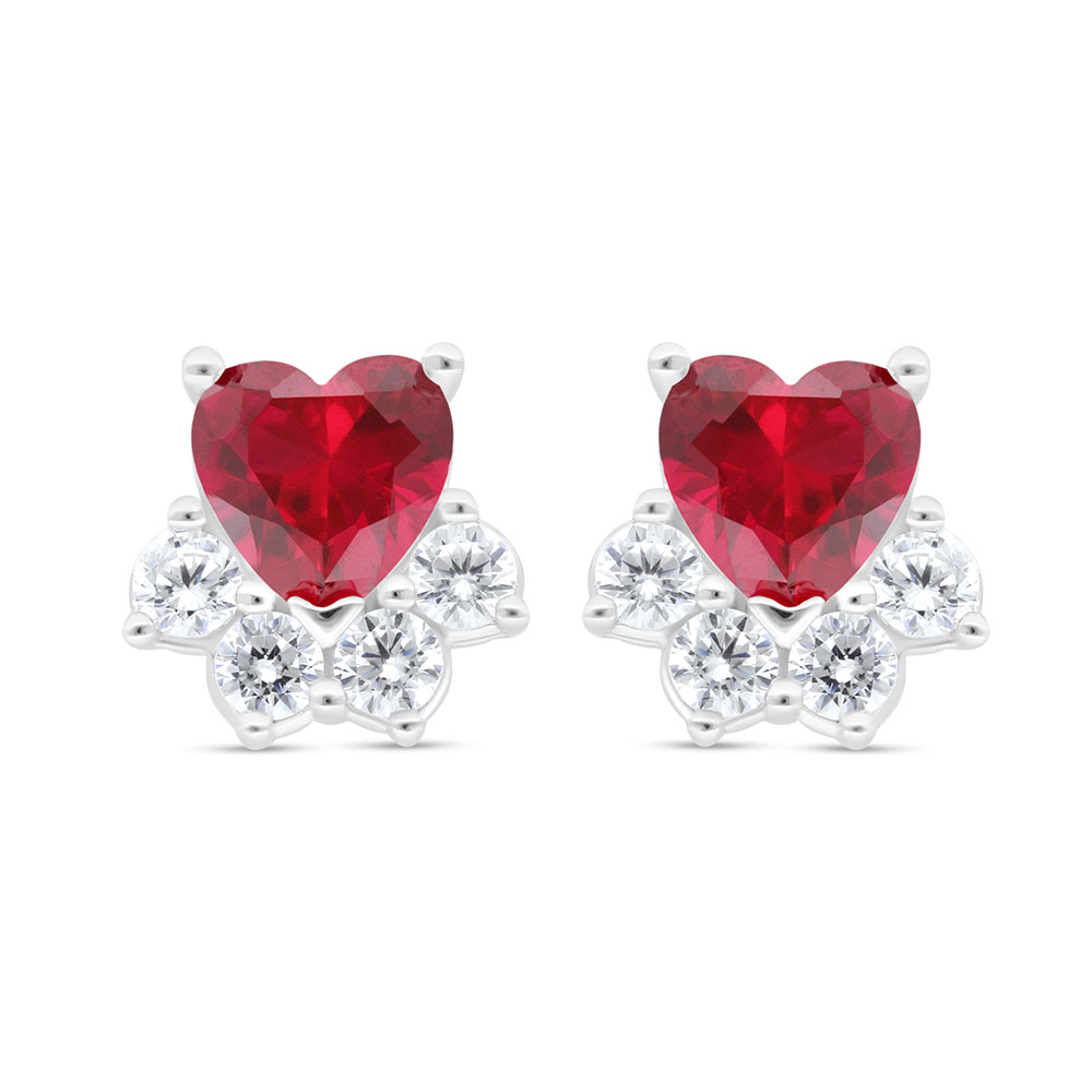 Sterling Silver 925 Earring Rhodium Plated Embedded With Ruby Corundum And White Zircon