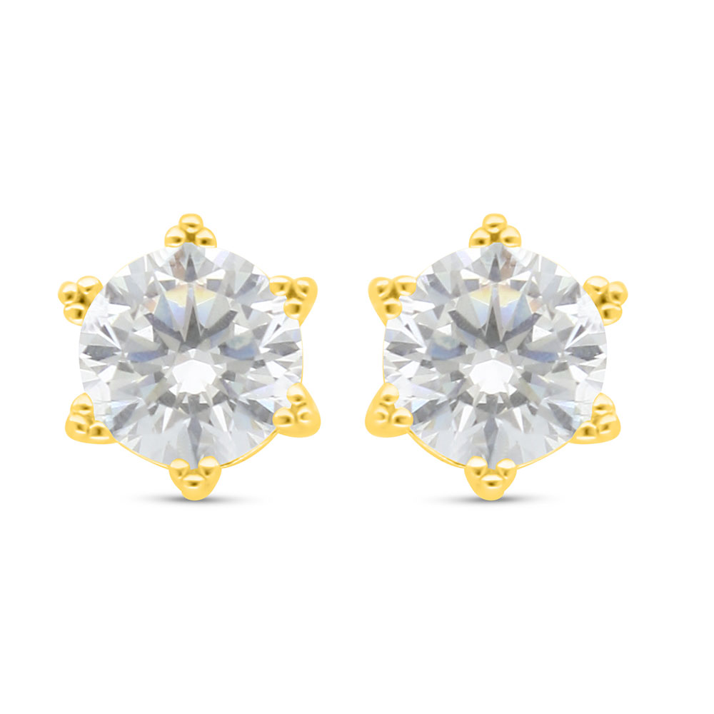 Sterling Silver 925 Earring Golden Plated Embedded With White Zircon