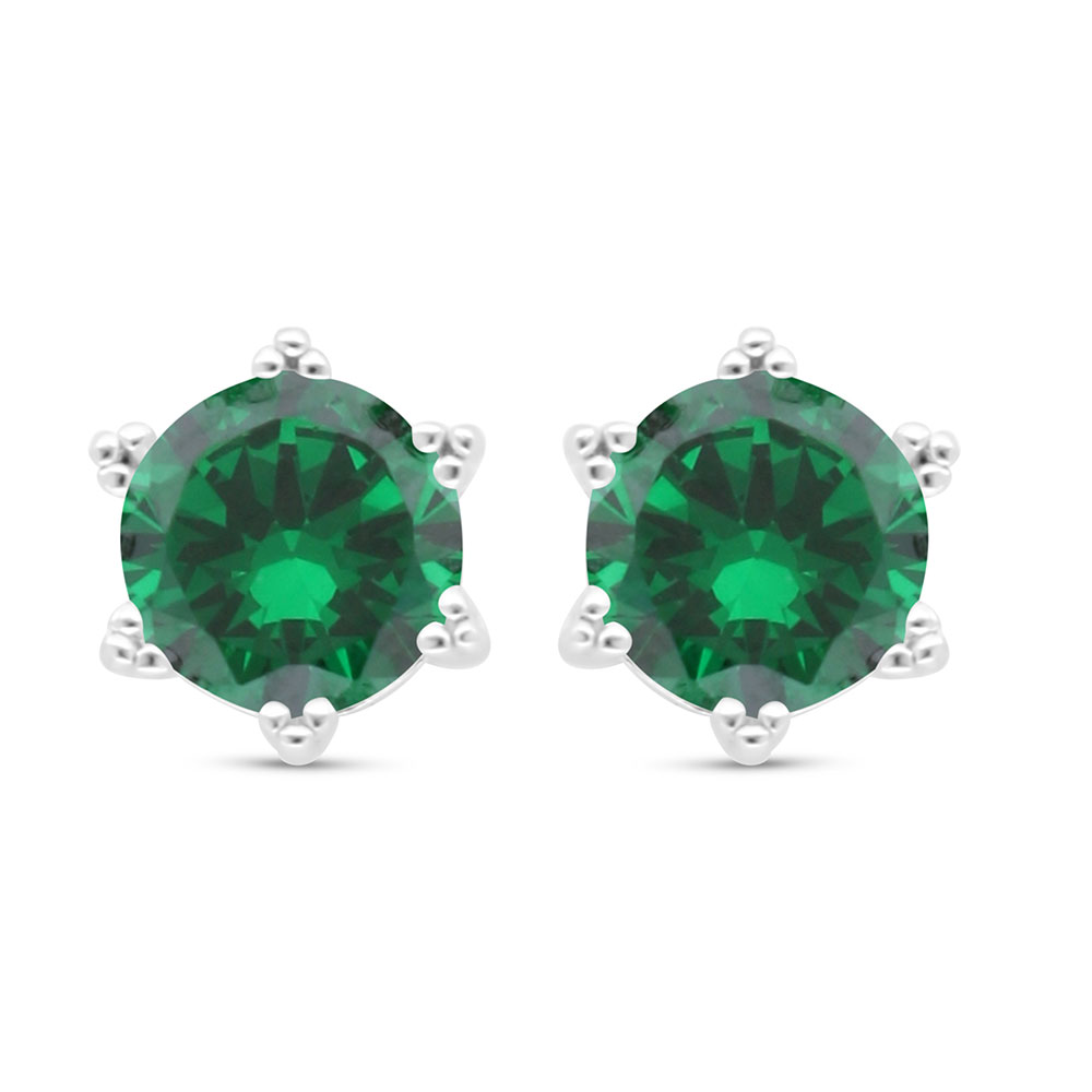 Sterling Silver 925 Earring Rhodium Plated Embedded With Emerald Zircon