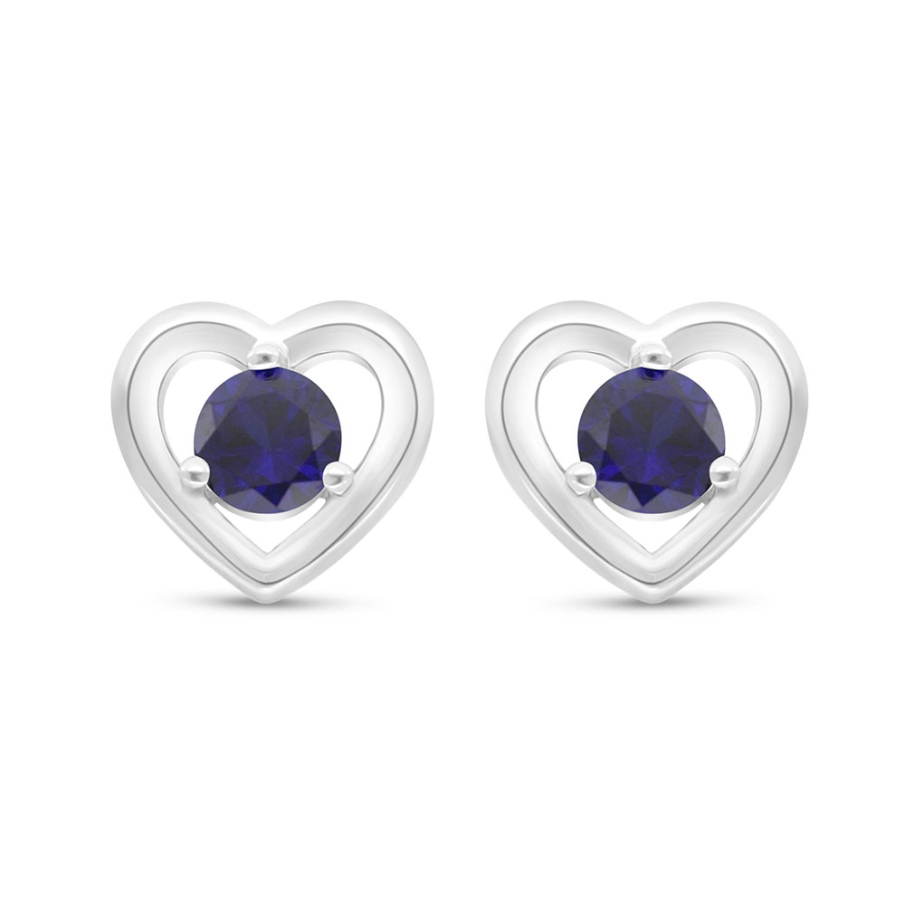 Sterling Silver 925 Earring Rhodium Plated Embedded With Sapphire Corundum 