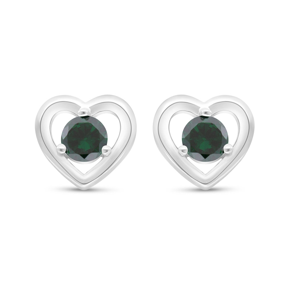 Sterling Silver 925 Earring Rhodium Plated Embedded With Emerald Zircon