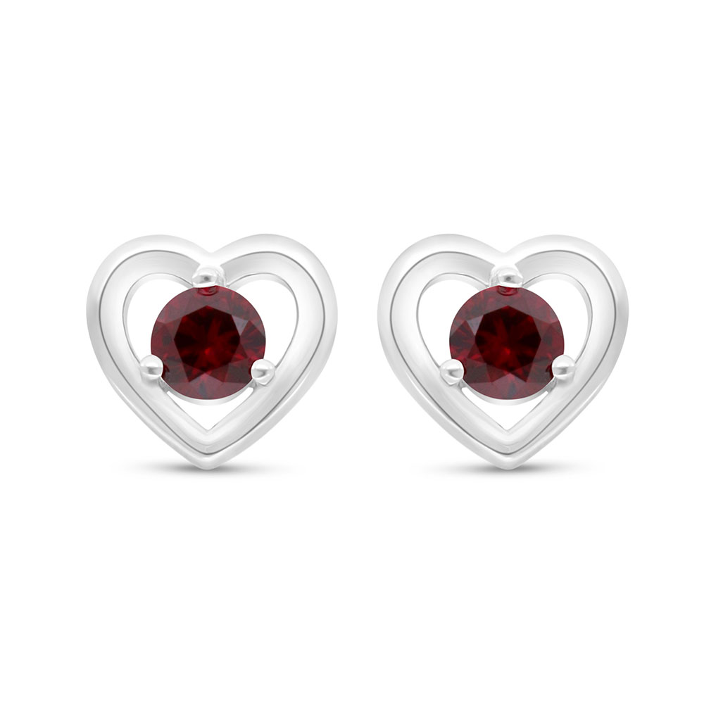 Sterling Silver 925 Earring Rhodium Plated Embedded With Ruby Corundum