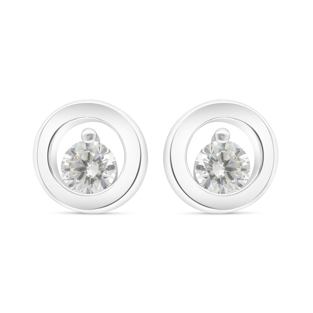 Sterling Silver 925 Earring Rhodium Plated Embedded With White Zircon