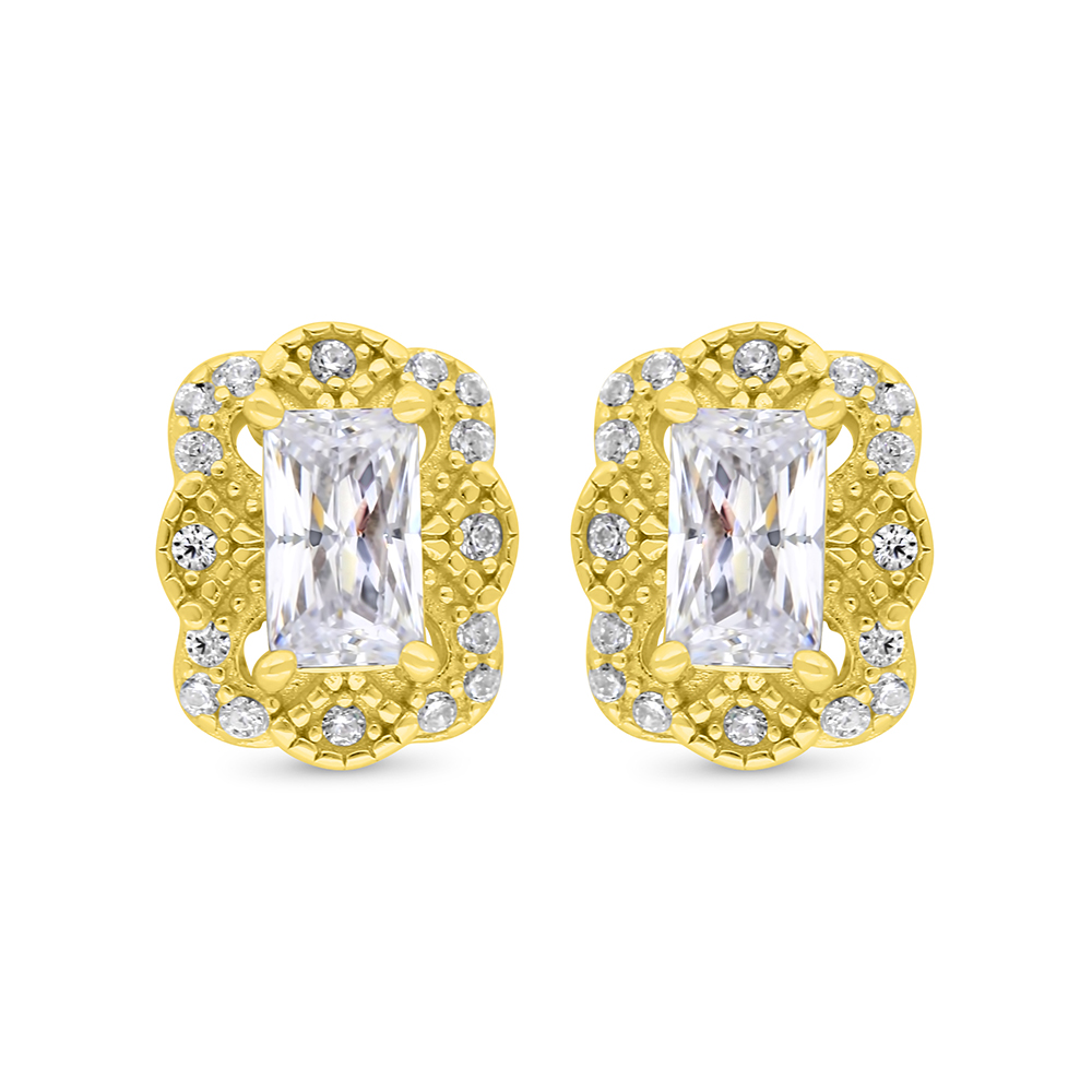 Sterling Silver 925 Earring Gold Plated Embedded With White Zircon