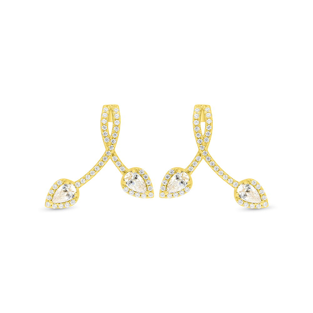 Sterling Silver 925 Earring Gold Plated Embedded With White Zircon