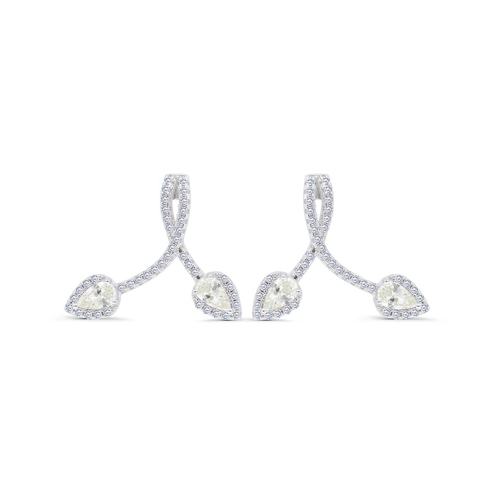 Sterling Silver 925 Earring Rhodium Plated Embedded With Yellow Zircon And White Zircon