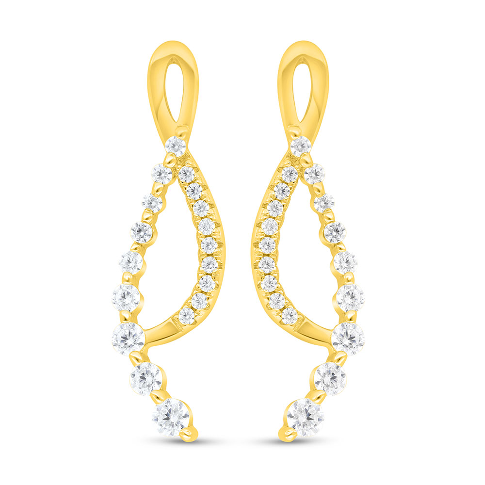 Sterling Silver 925 Earring Gold Plated Embedded With White Zircon