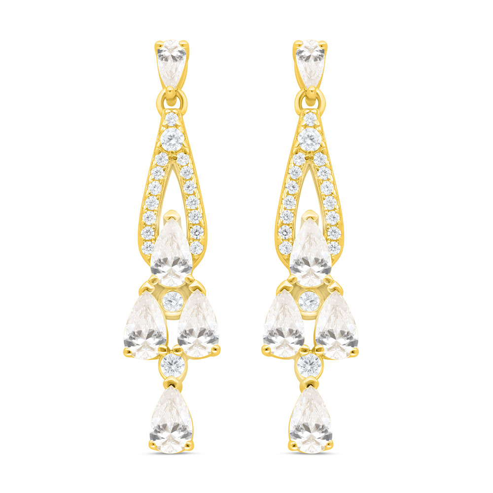 Sterling Silver 925 Earring Gold Plated Embedded With White Zircon