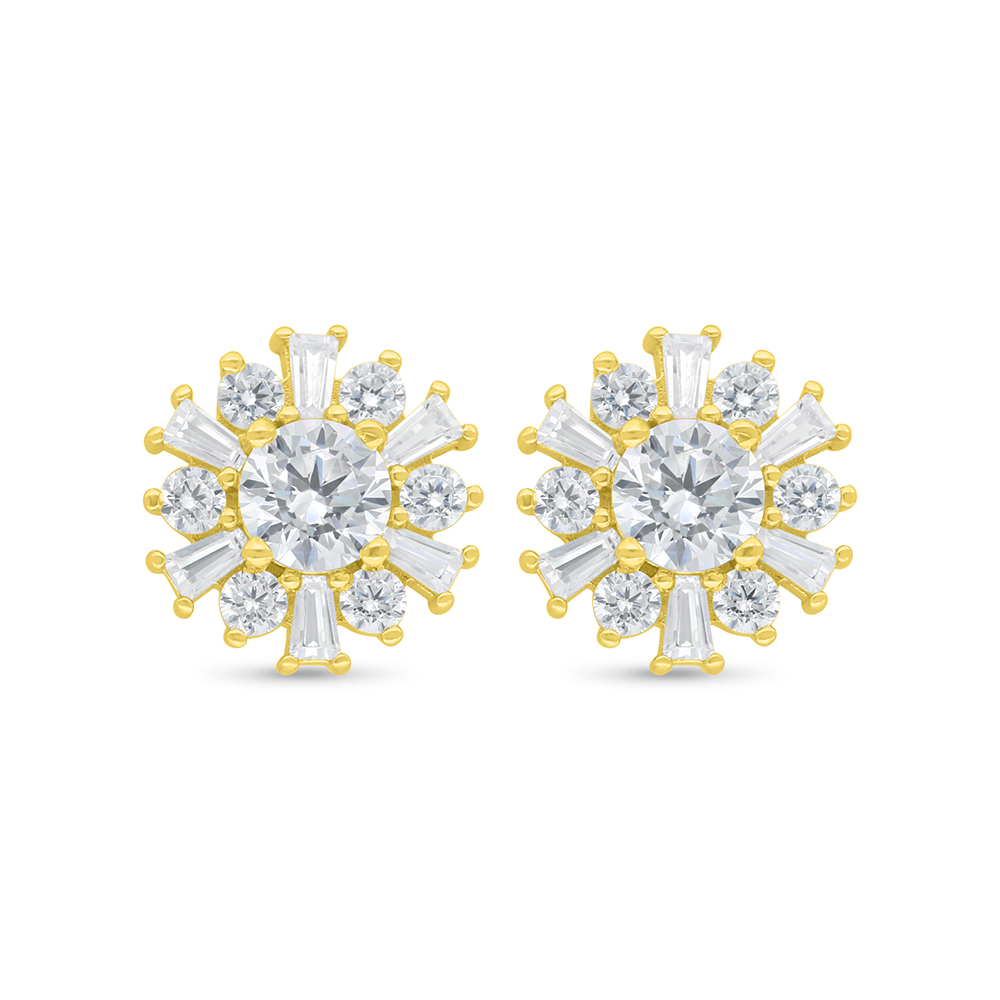 Sterling Silver 925 Earring Gold Plated Embedded With White Zircon