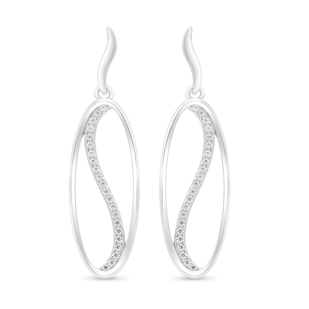 Sterling Silver 925 Earring Rhodium Plated Embedded With White Zircon