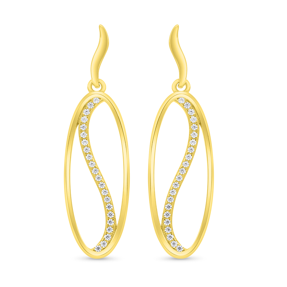 Sterling Silver 925 Earring Gold Plated Embedded With White Zircon