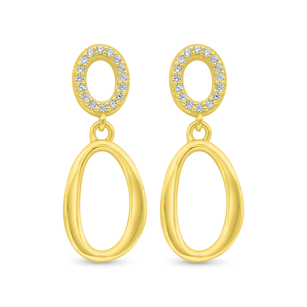 Sterling Silver 925 Earring Gold Plated Embedded With White Zircon