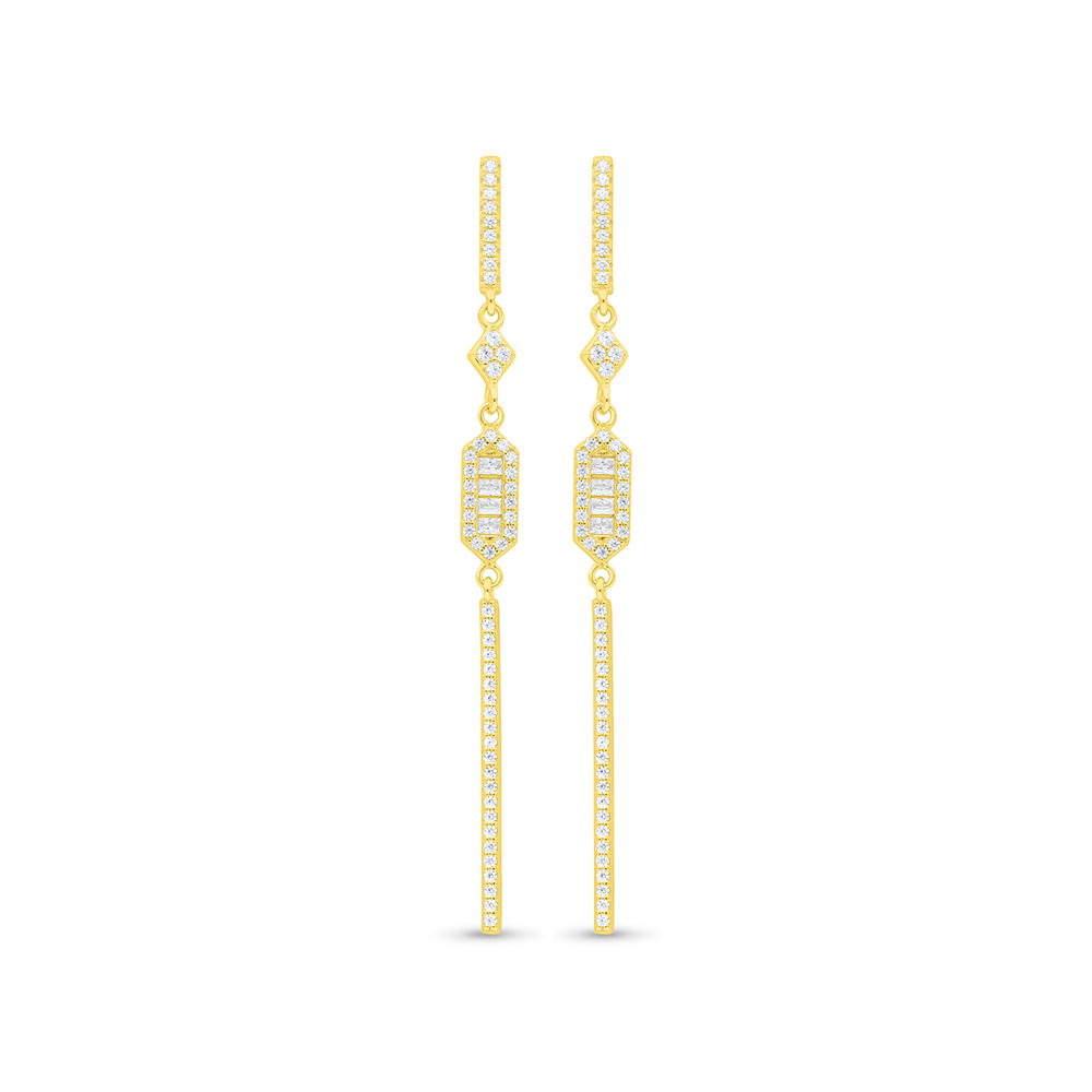 Sterling Silver 925 Earring Gold Plated Embedded With White Zircon