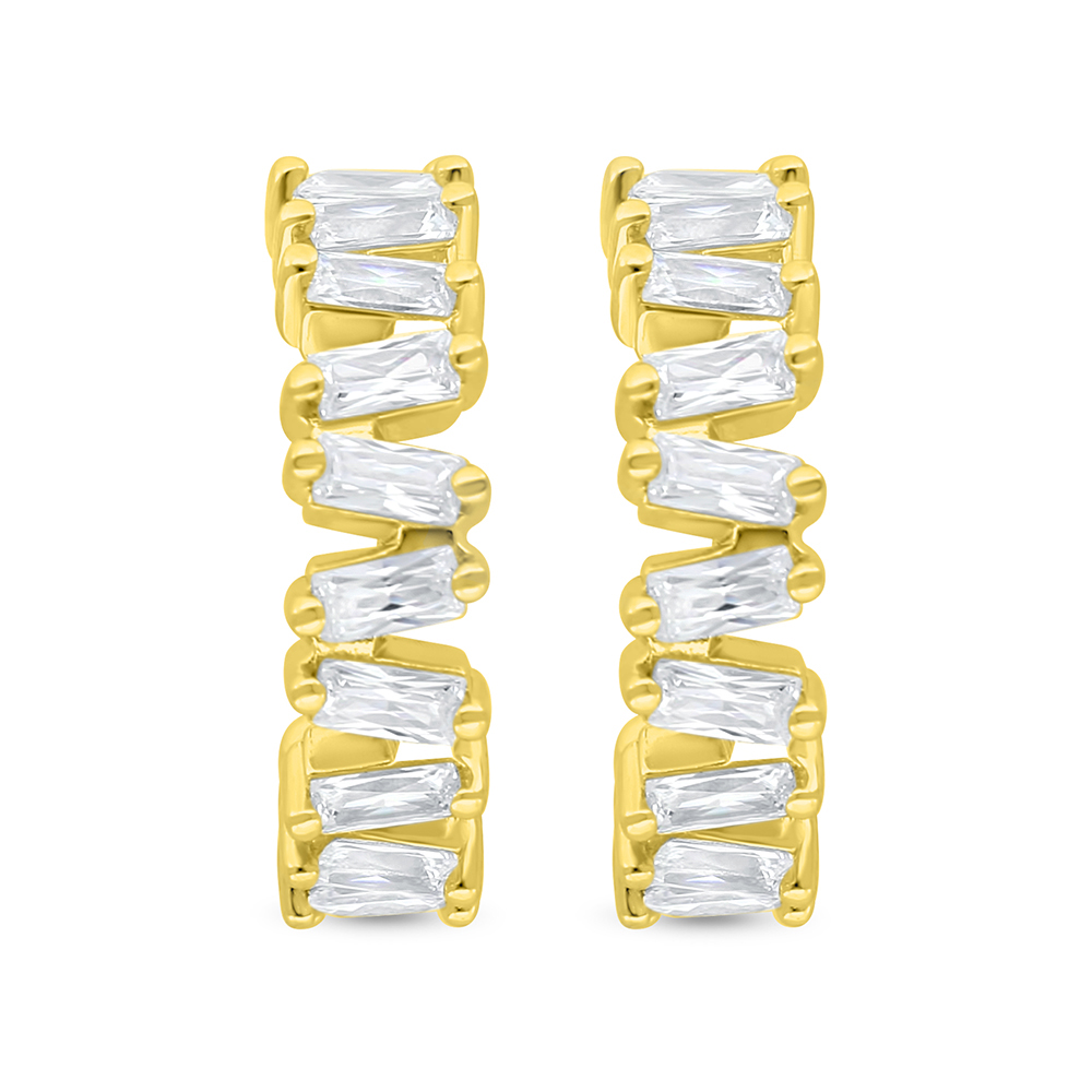 Sterling Silver 925 Earring Gold Plated Embedded With White Zircon