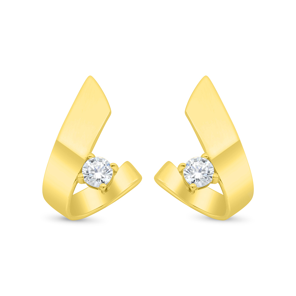 Sterling Silver 925 Earring Gold Plated Embedded With White Zircon