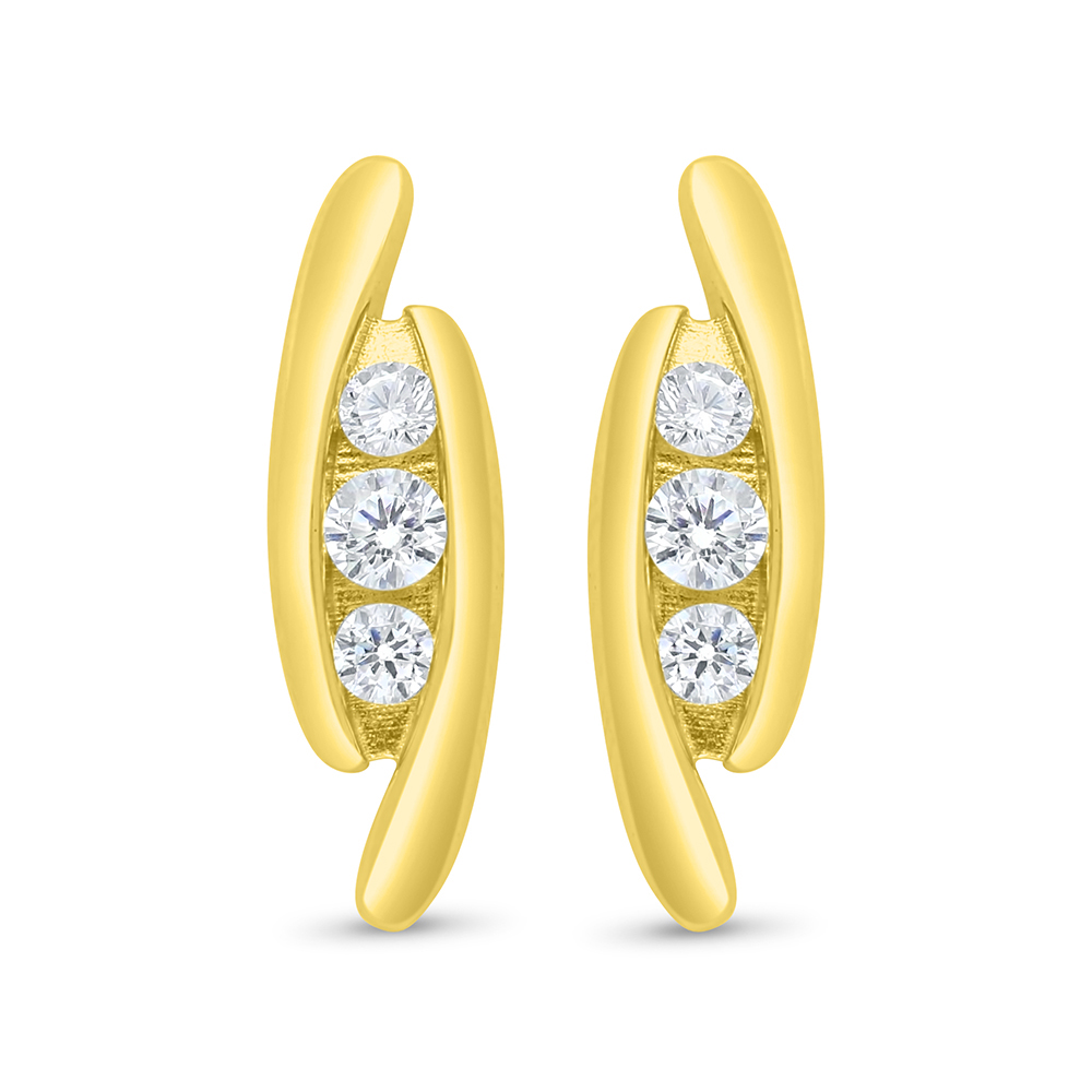 Sterling Silver 925 Earring Gold Plated Embedded With White Zircon