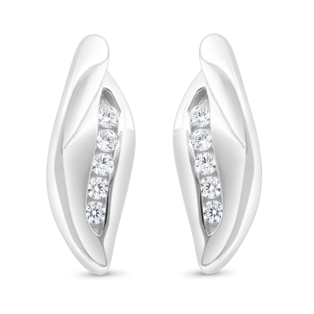 Sterling Silver 925 Earring Rhodium Plated Embedded With White Zircon