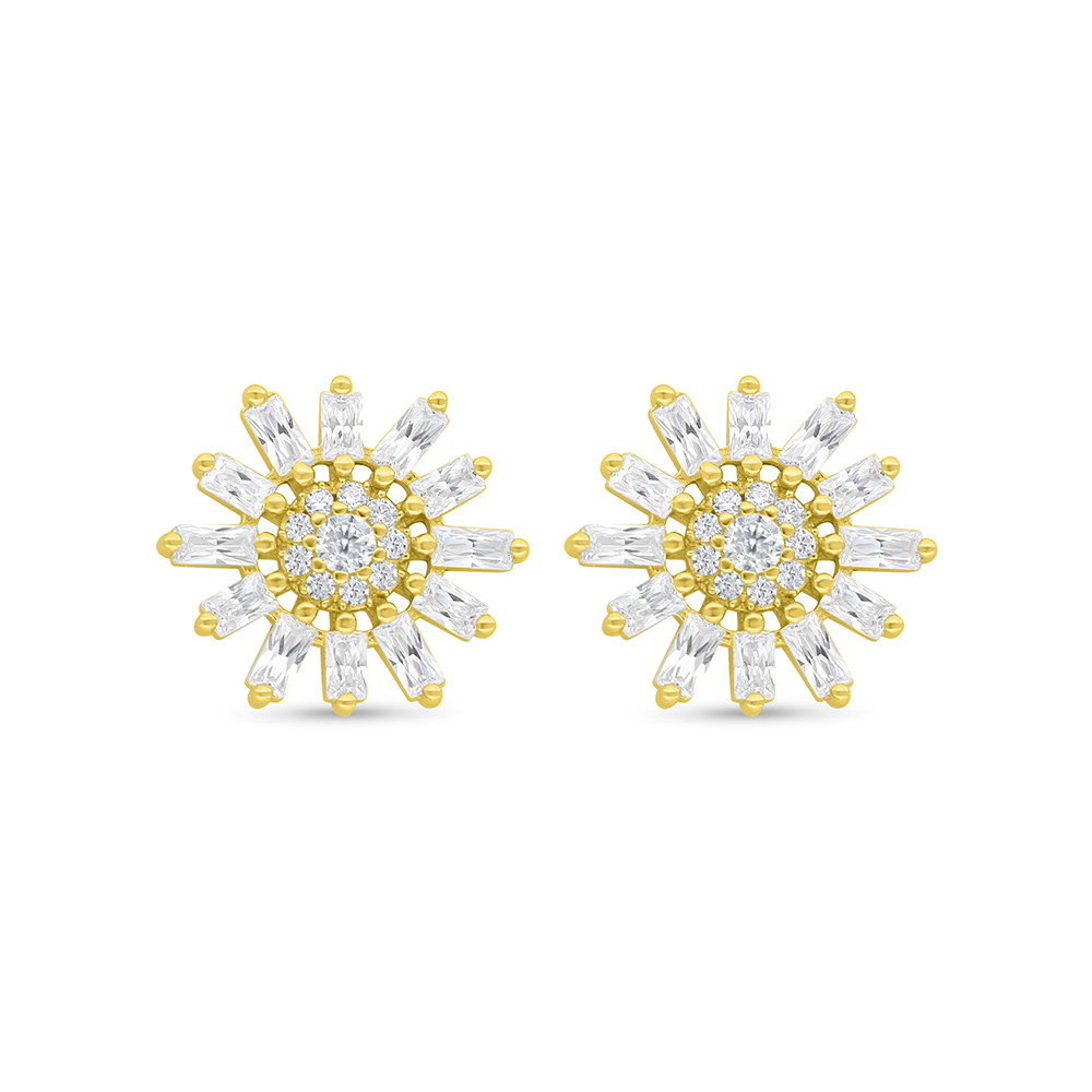 Sterling Silver 925 Earring Gold Plated Embedded With White Zircon