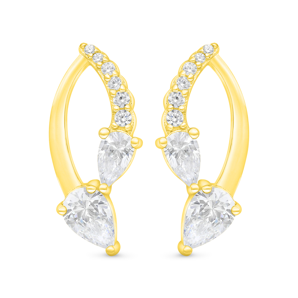 Sterling Silver 925 Earring Gold Plated Embedded With White Zircon