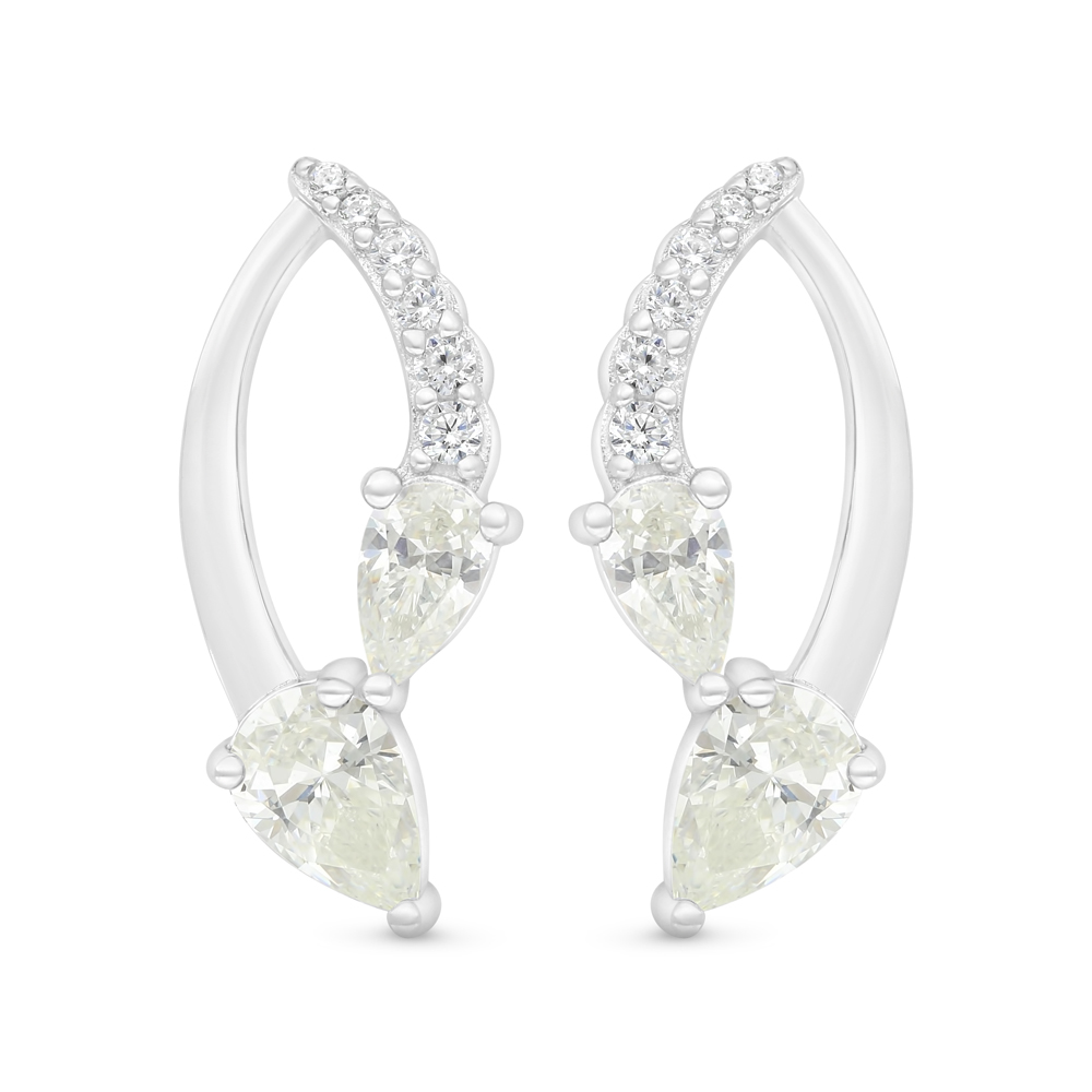 Sterling Silver 925 Earring Rhodium Plated Embedded With Yellow Zircon And White Zircon