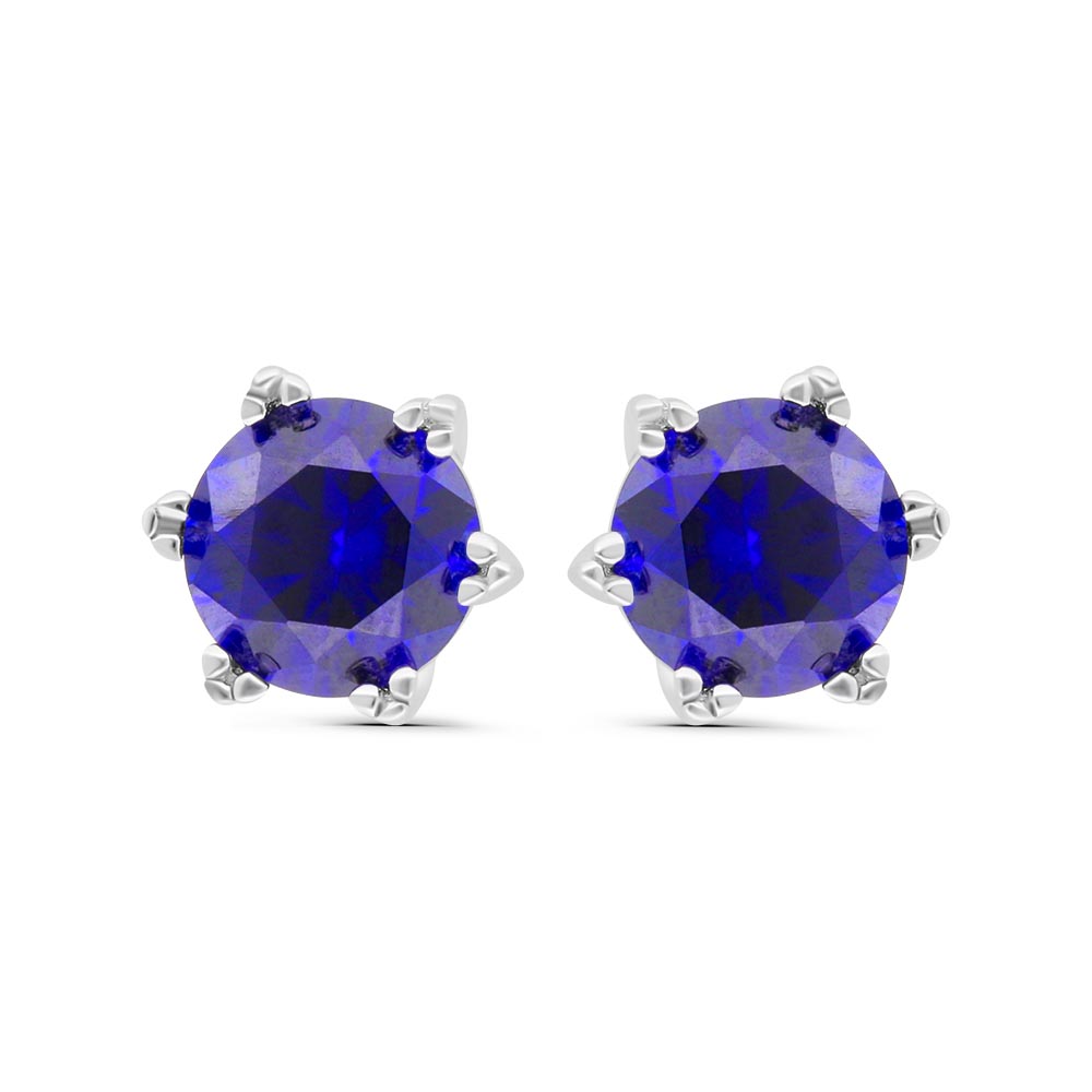 Sterling Silver 925 Earring Rhodium Plated Embedded With Sapphire Corundum 