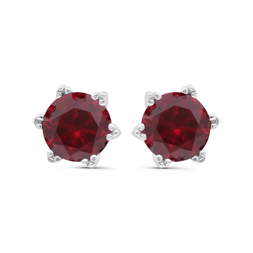 Sterling Silver 925 Earring Rhodium Plated Embedded With Ruby Corundum