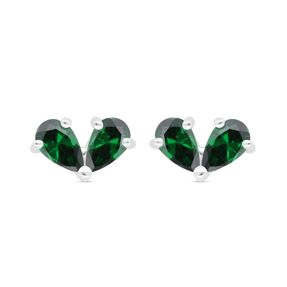 Sterling Silver 925 Earring Rhodium Plated Embedded With Emerald Zircon