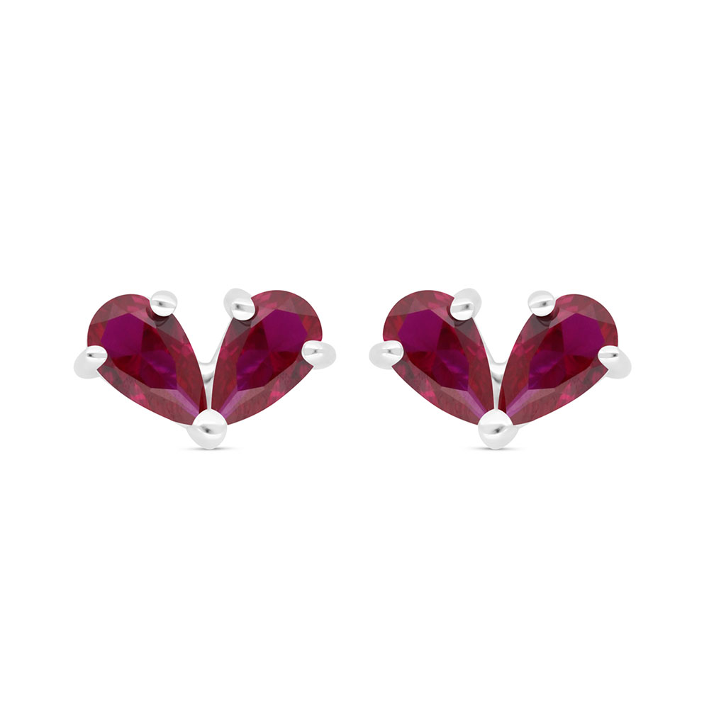 Sterling Silver 925 Earring Rhodium Plated Embedded With Ruby Corundum