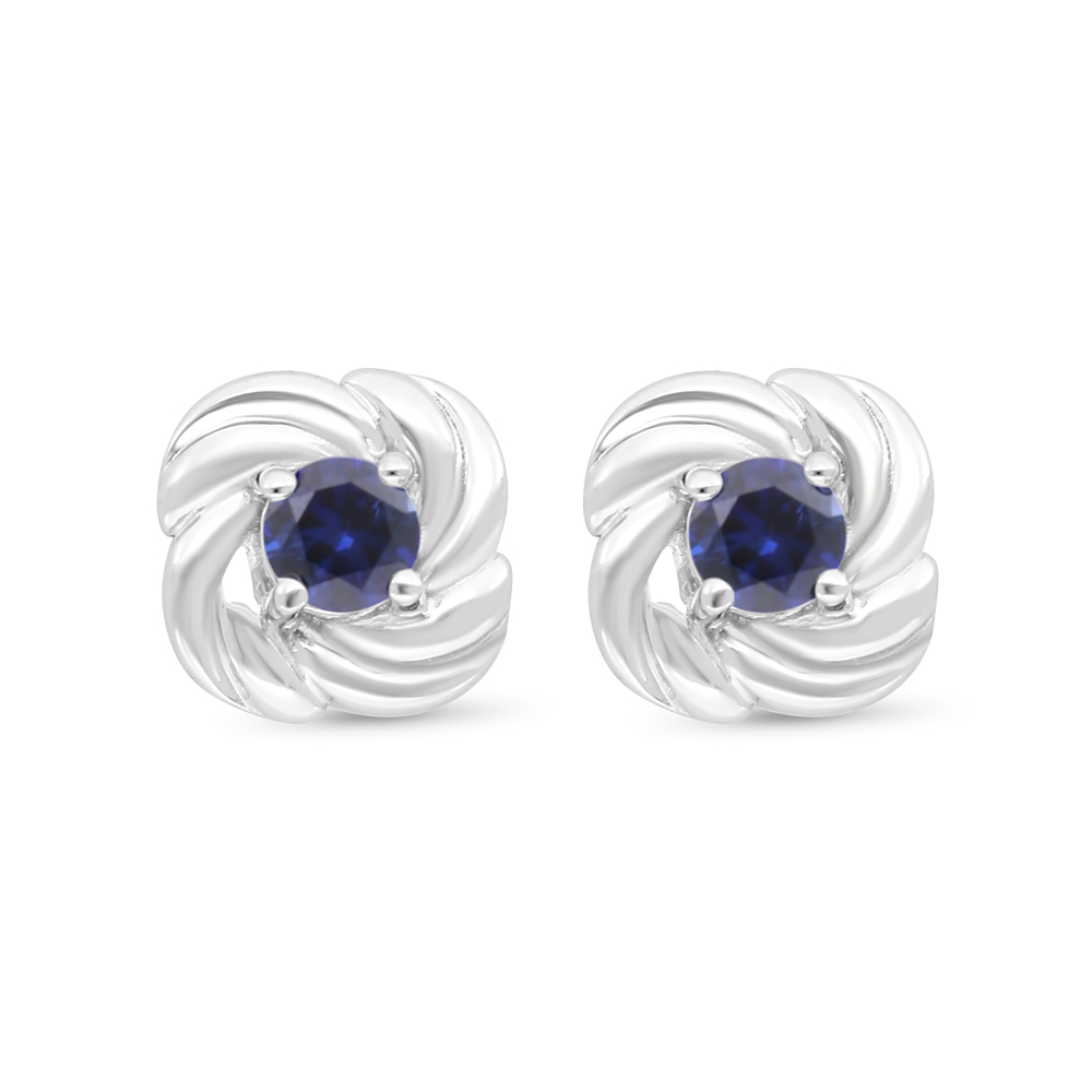 Sterling Silver 925 Earring Rhodium Plated Embedded With Sapphire Corundum 