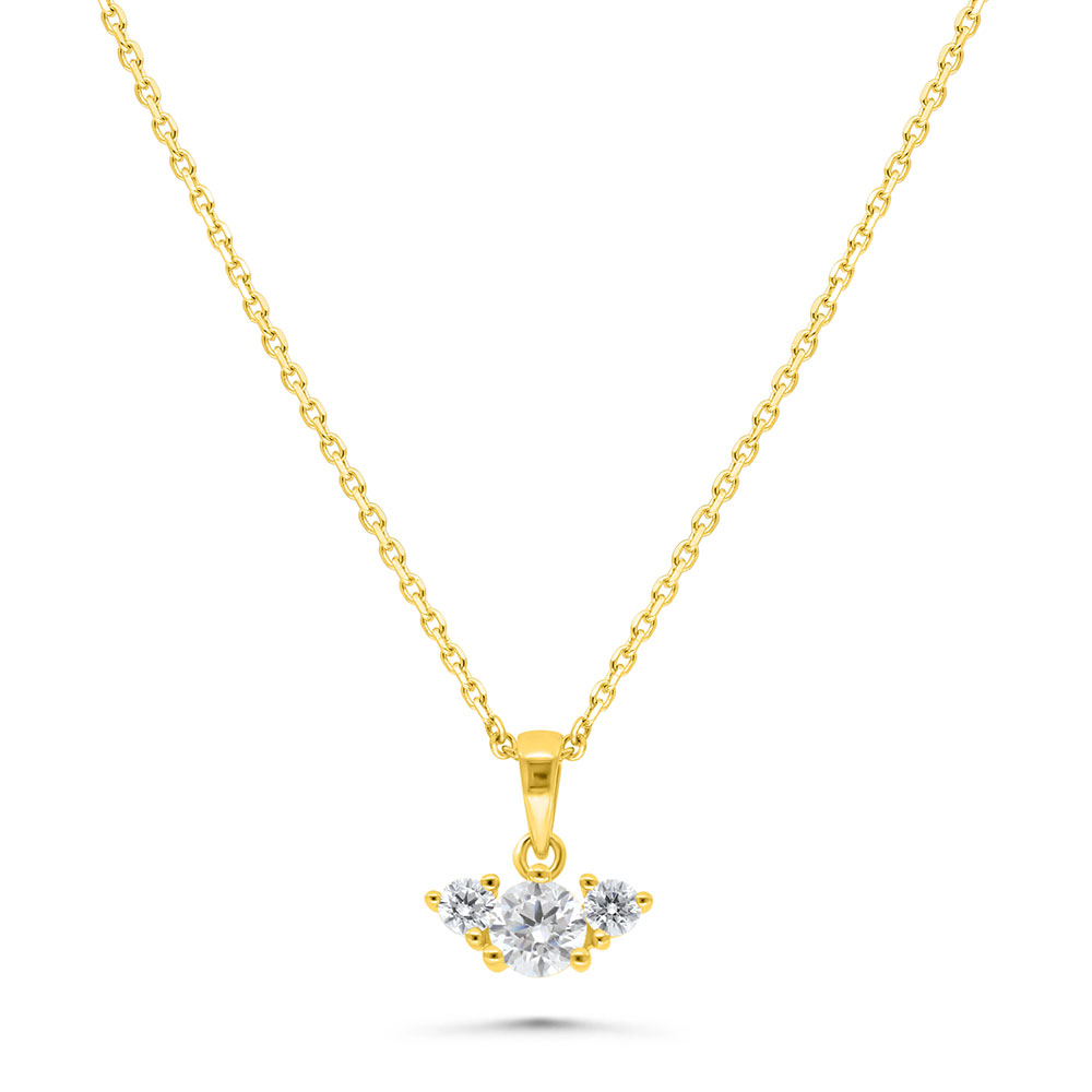 Sterling Silver 925 Necklace Golden Plated Embedded With White Zircon