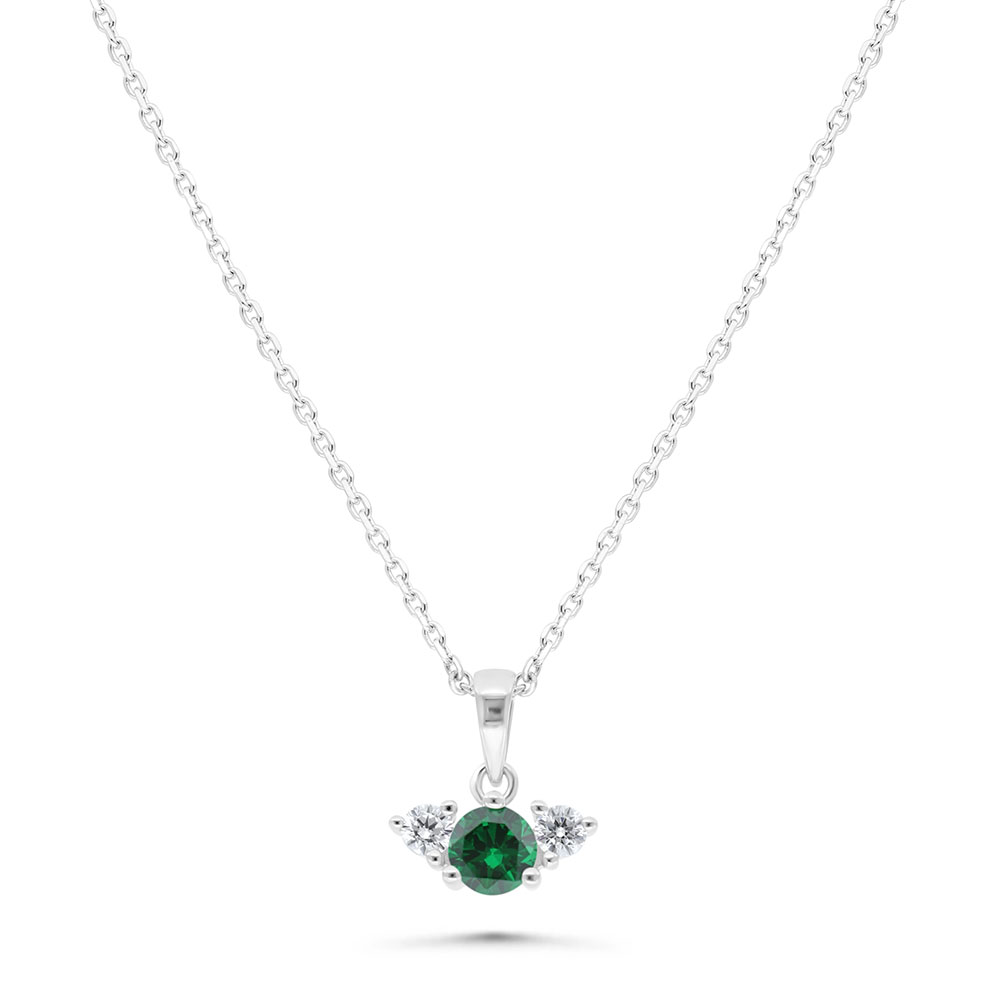 Sterling Silver 925 Necklace Rhodium Plated Embedded With Emerald Zircon And White Zircon