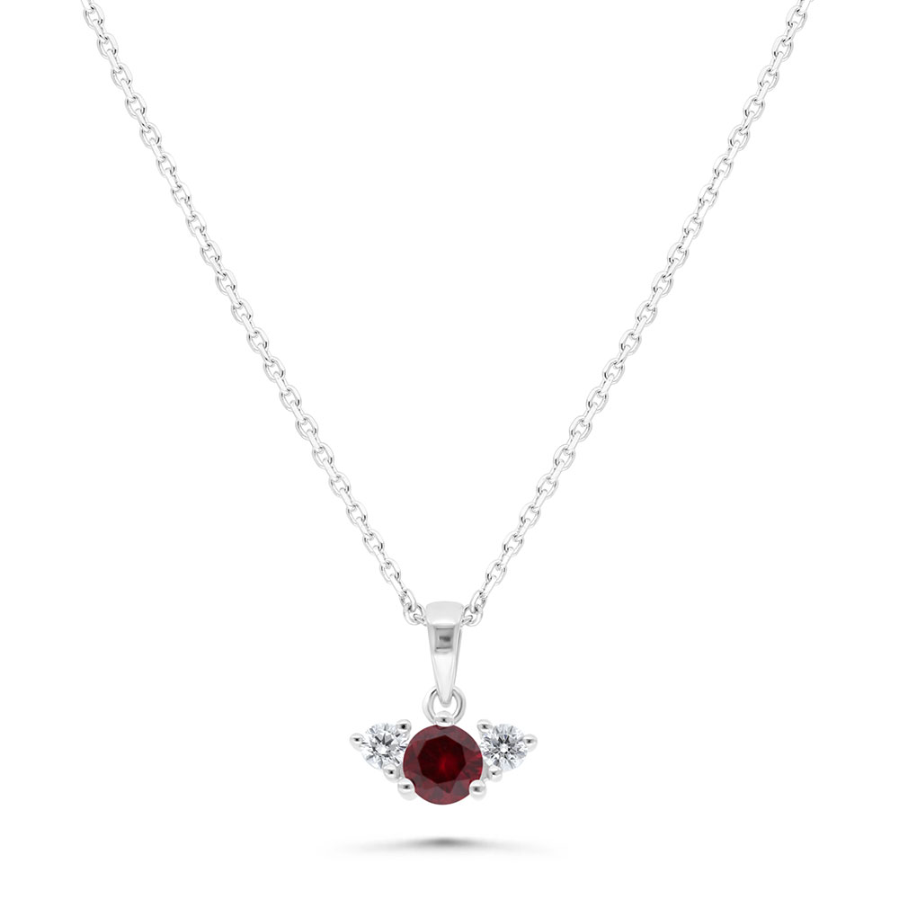 Sterling Silver 925 Necklace Rhodium Plated Embedded With Ruby Corundum And White Zircon