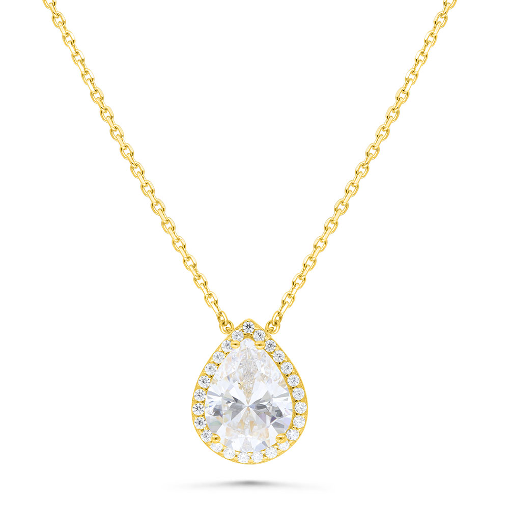 Sterling Silver 925 Necklace Golden Plated Embedded With White Zircon