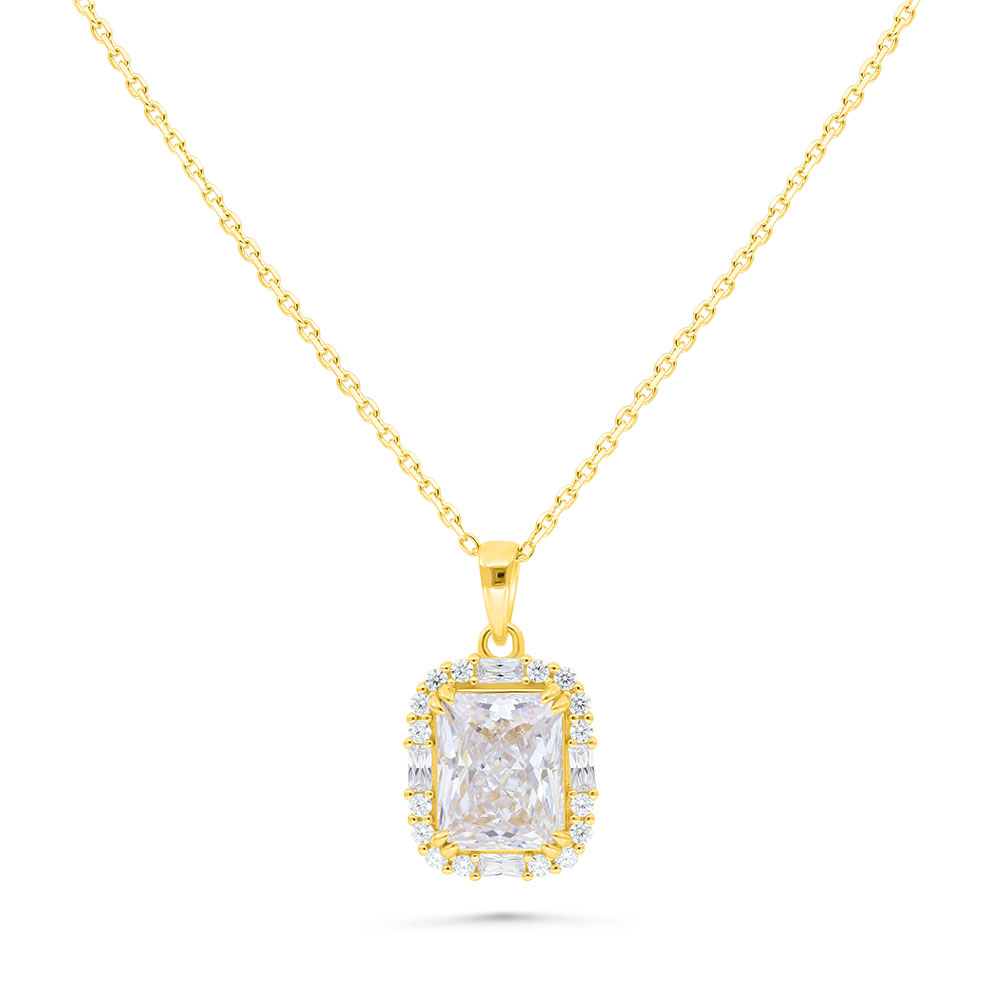 Sterling Silver 925 Necklace Golden Plated Embedded With White Zircon