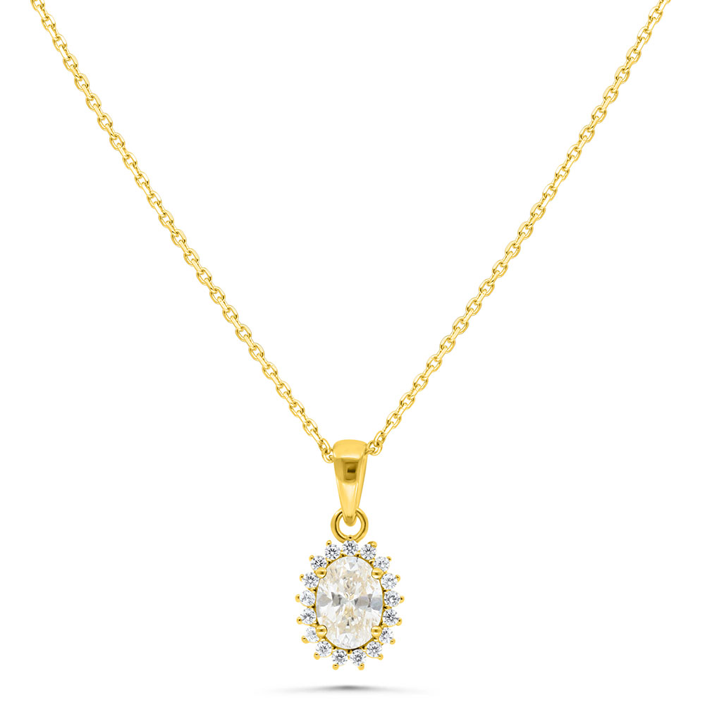 Sterling Silver 925 Necklace Golden Plated Embedded With White Zircon