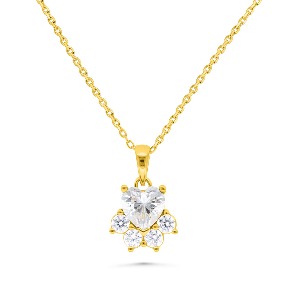 Sterling Silver 925 Necklace Golden Plated Embedded With White Zircon